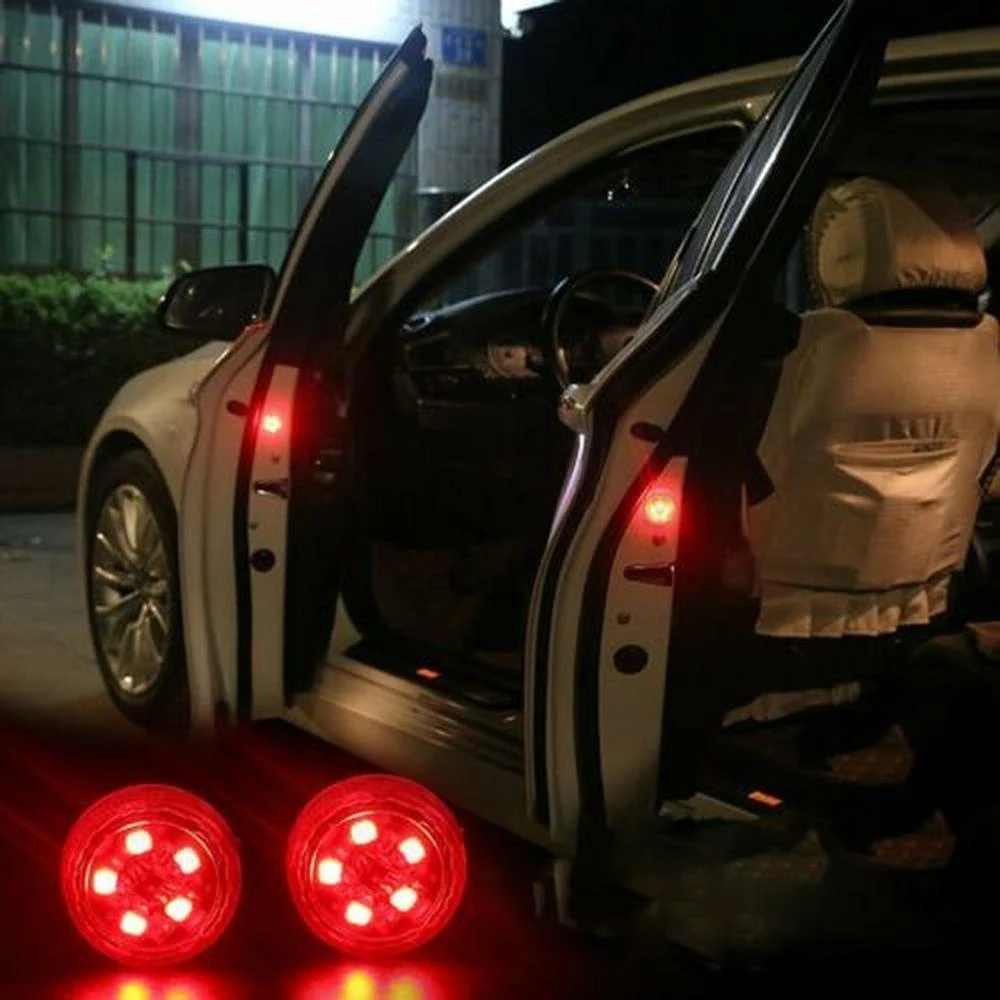2Pcs Universal Car Door Light - Wireless Anti-Collision Warning Lamp, Red LED Strobe Flash, Safety Alarm Parking Signal