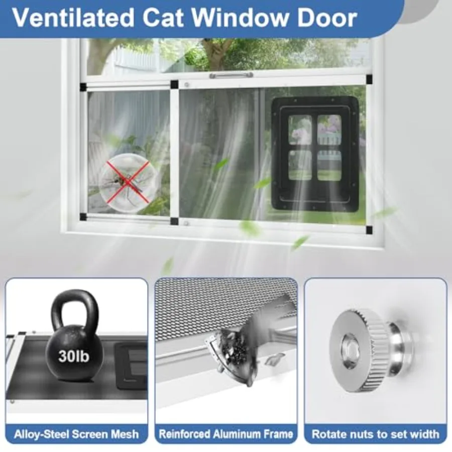 باب الحيوانات الأليفة ذو التهوية للنافذة يناسب نافذة عرض 3239 2 دقيقة تثبيت إطار من الألومنيوم + شبكة من الاستانلس ستيل قابلة للتنفس ومضادة للحشرات