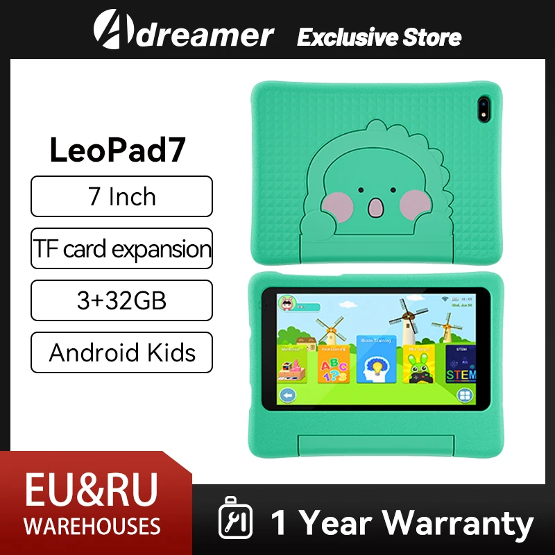 Adreamer 7 "Kindertablet Android13 3GB + 32GB Quad Core WIFI Google Play Kinderen Tablet voor kinderen in Hebreeuws Kinderen-proof Case 3000mAH