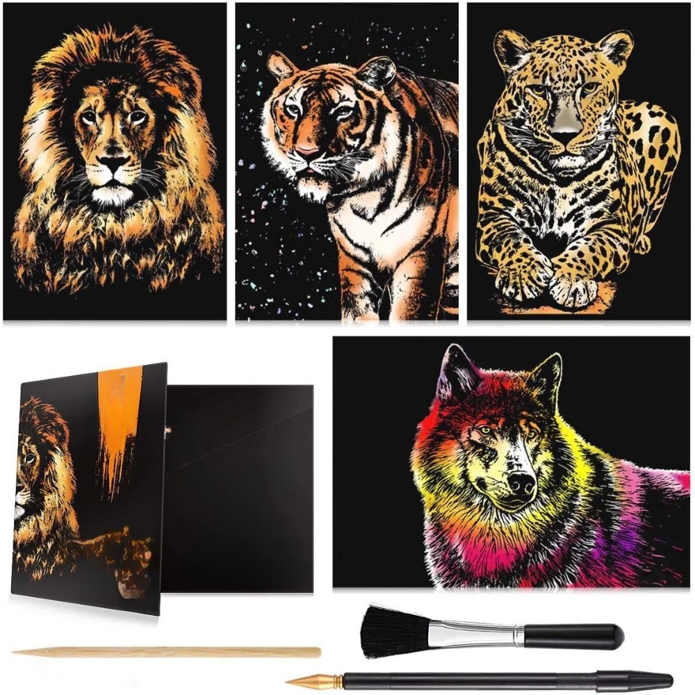 

Children's and adults' scratch and sketch art, rainbow night scene scratch board (A4), art and craftsmanship