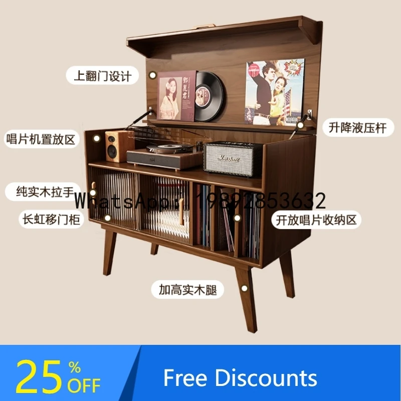 XL Vinyl Record Cabinet Floor-standing Record Player Cabinet Solid Wood Magazine Display Dustproof Record Player Cabinet