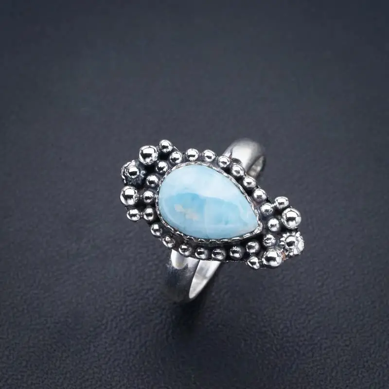 StarGems® Natural Larimar Handmade 925 Sterling Silver Ring 7.75 F0247