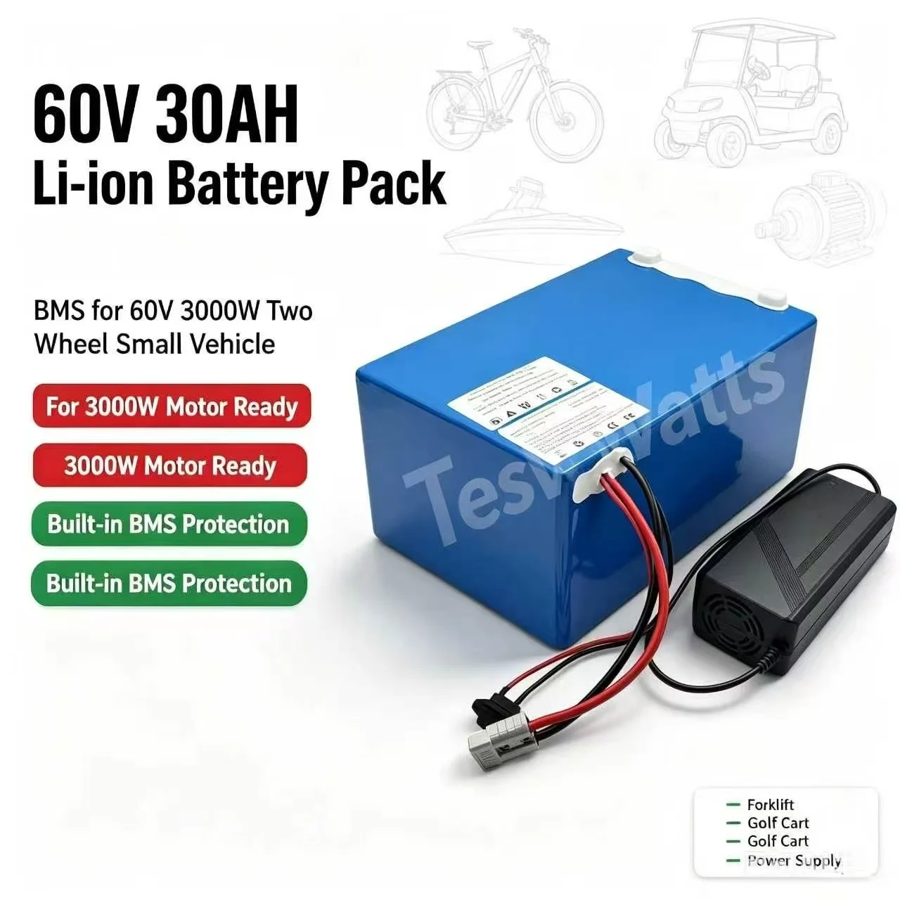 60v 30ah Li-ion Battery Pack BMS for 60v 3000W Two Wheel Small Vehicle Forklift Golf Cart Power Supply