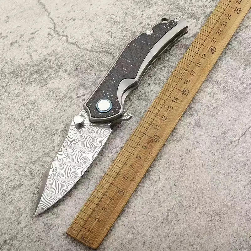 

Damascus Steel Folding Knife Carbon Fiber Titanium Alloy Handle Camping Outdoor Fishing Hunting Knife EDC Defense Tool Gift
