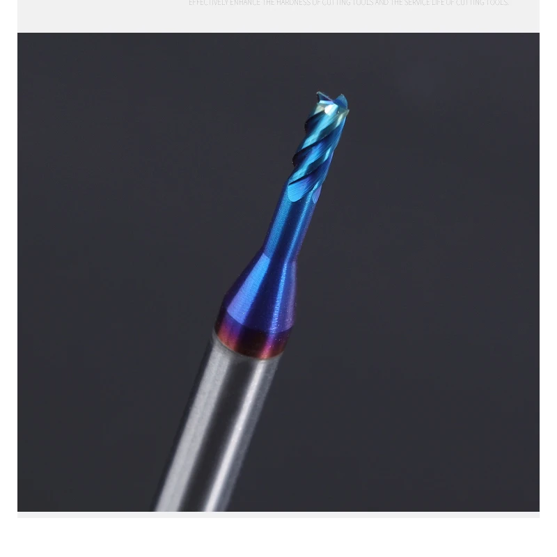 Mini herramienta de corte CNC de carburo HRC65, molino de extremo en miniatura de precisión con cuello largo, 1mm, 1,5mm, 2mm, 3mm, R0.1, R0.5, R1, R1.25, R1.5