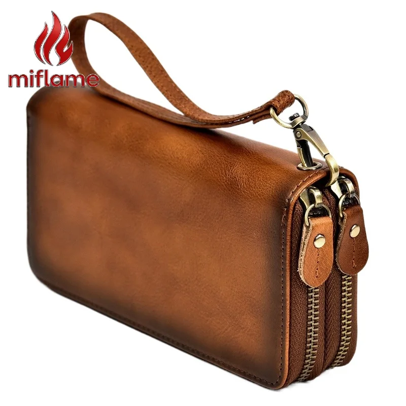 

Мужской кожаный кошелек класса люкс из натуральной кожи Crazy Horse, на молнии, двухслойный, длинный, винтажный, повседневный стиль, сумка-портмоне