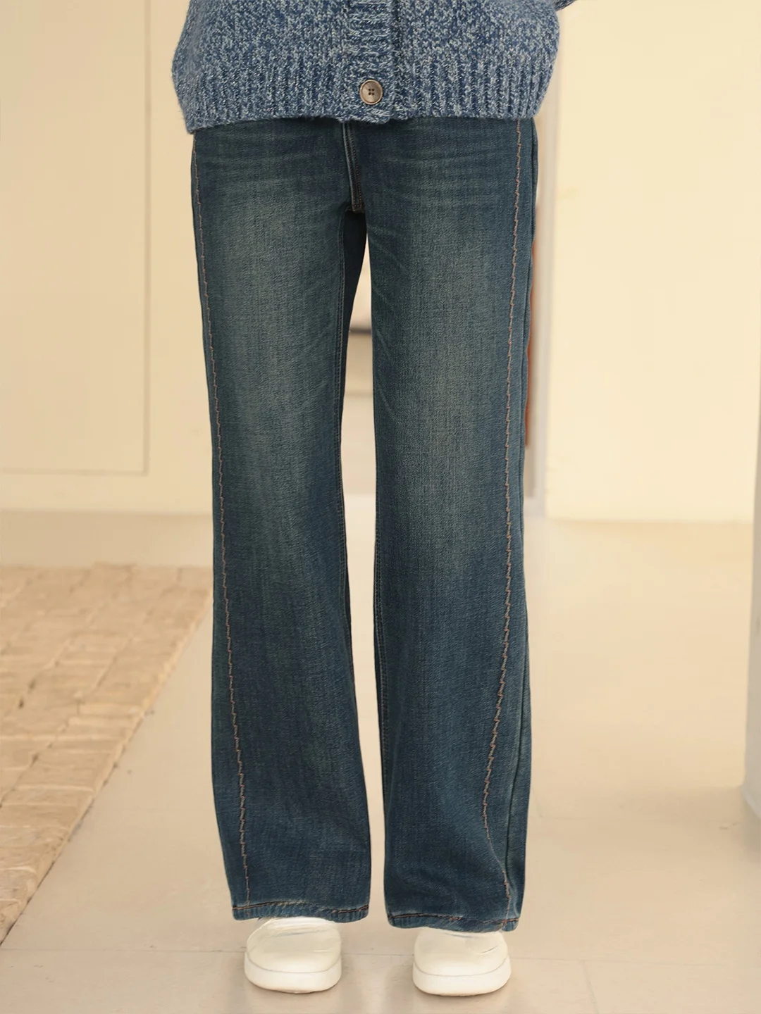 

Джинсы Waed Denim, женские повседневные брюки с высокой талией, прямые, утепленные, зимние, модные, удобные, хлопковые