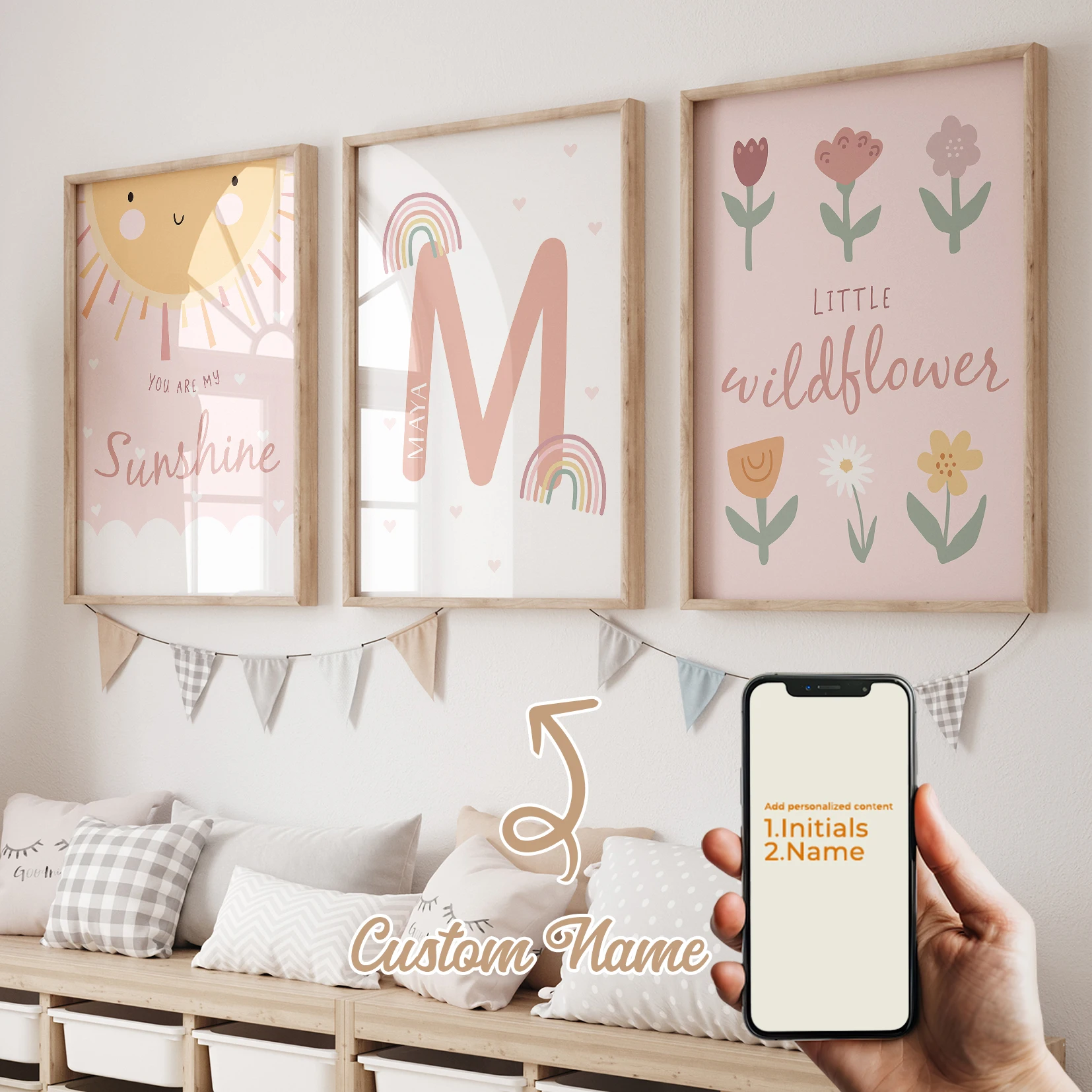 

Modern Personalized Name Custom Sunshine Wildflowers Wall Art Print Canvas Painting Poster Picture For Kids Room Home Decor