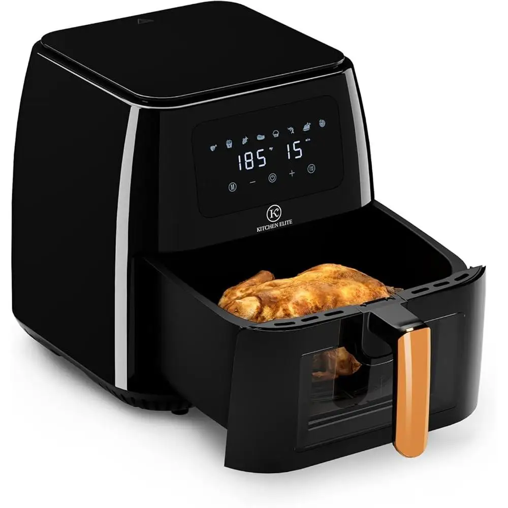 Freidora de aire de 8 cuartos con ventana de visualización 8 preestablecimientos Control de un toque 360 °   Características de seguridad antiadherentes del flujo de aire Turbo Fácil limpieza