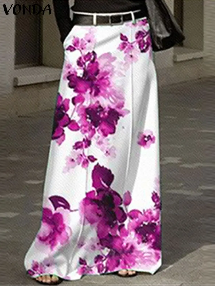 VONDA Women High Street Maxi Skirts Elegant Printed A-Line Office Bottoms 2024 Casual Loose Fashion Oversized Skirts Femininas