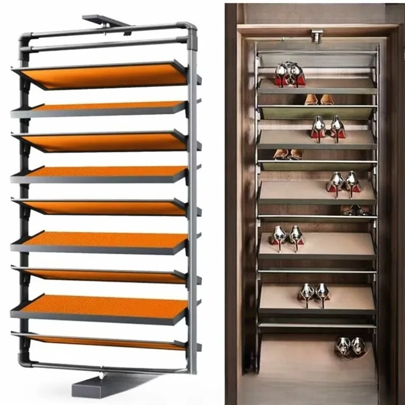 360-Degree storage shoe cabinet, large-capacity aluminum alloy cloakroom telescopic push-pull
