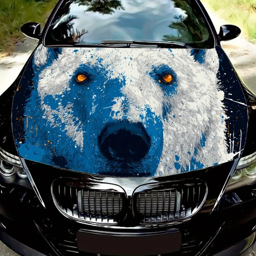 

Dominant Blue and White Bear car hood stickers, waterproof self-adhesive, scratch resistant, easy to stick, durable car PVC stic
