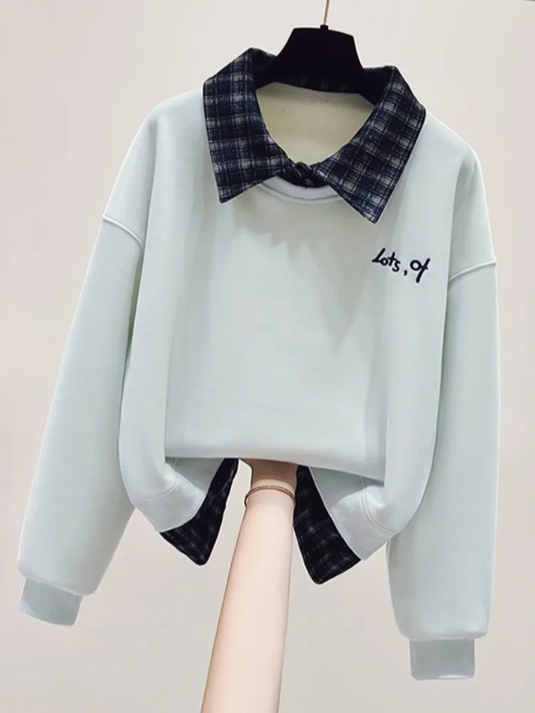 Thiened Fce Damen Ne Sweatshirt Loose Fit Herbst Winter Casual Sle Patchwork Design Original Muster Baumwolle P...