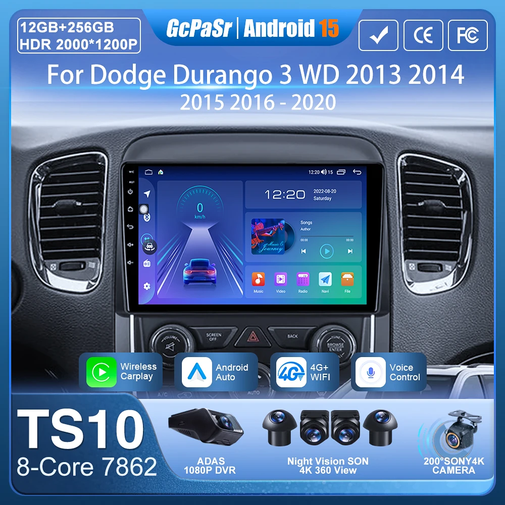 Rádio do carro de android 15 para dodge durango 3 wd 2013 2014 2015 2016-2020 navegação gps android auto carplay wifi estéreo sem 2din cam