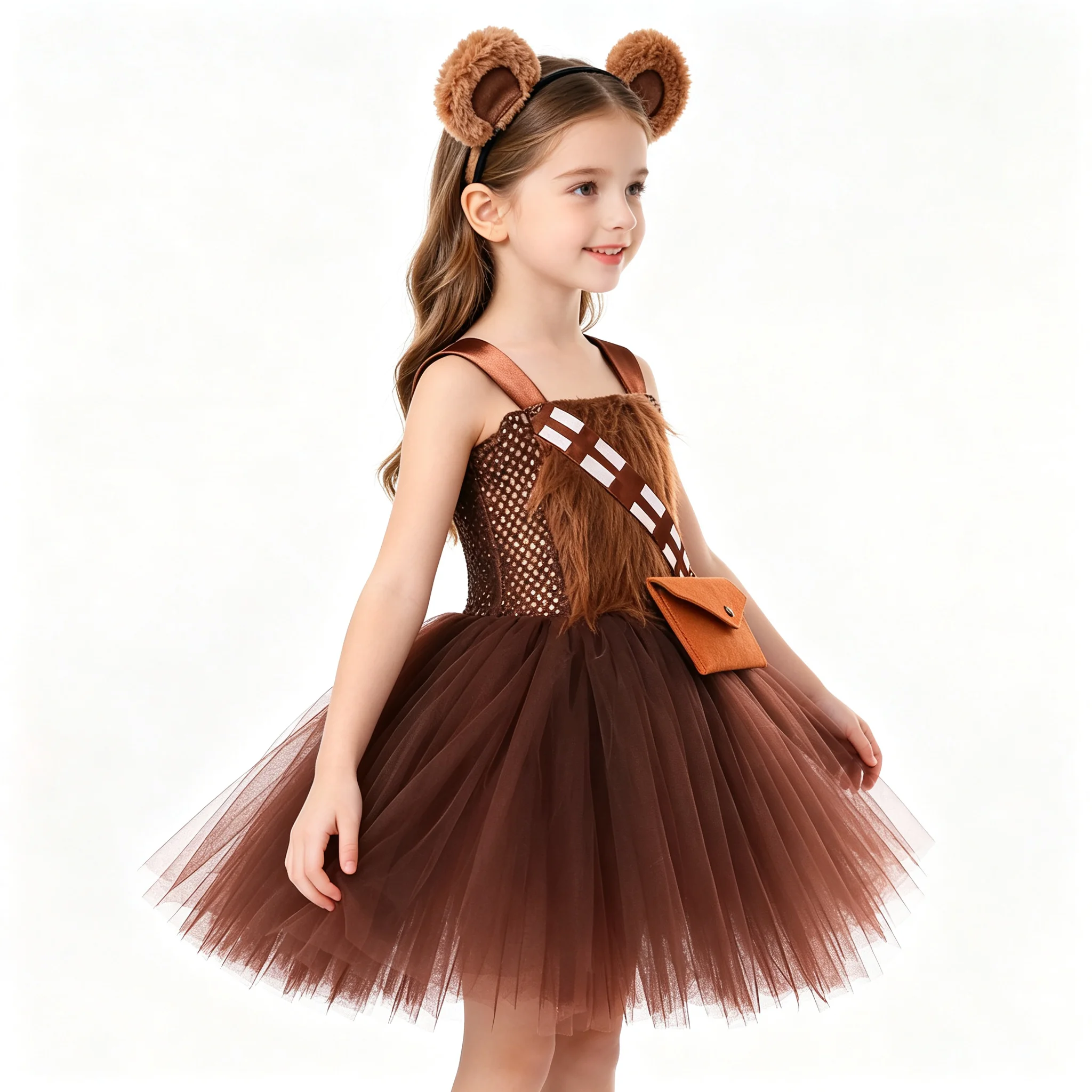Halloween Girls Brown Tutu Dress Kids Star Party Dress up Fancy Dresses for Children Clothing Kids Festival Layered Mesh Outfit