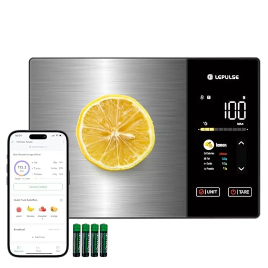 

Умные цифровые кухонные весы для похудения с приложением-калькулятором пищевой ценности, отслеживание 23 питательных веществ, включая калории, жир, углеводы и пр.