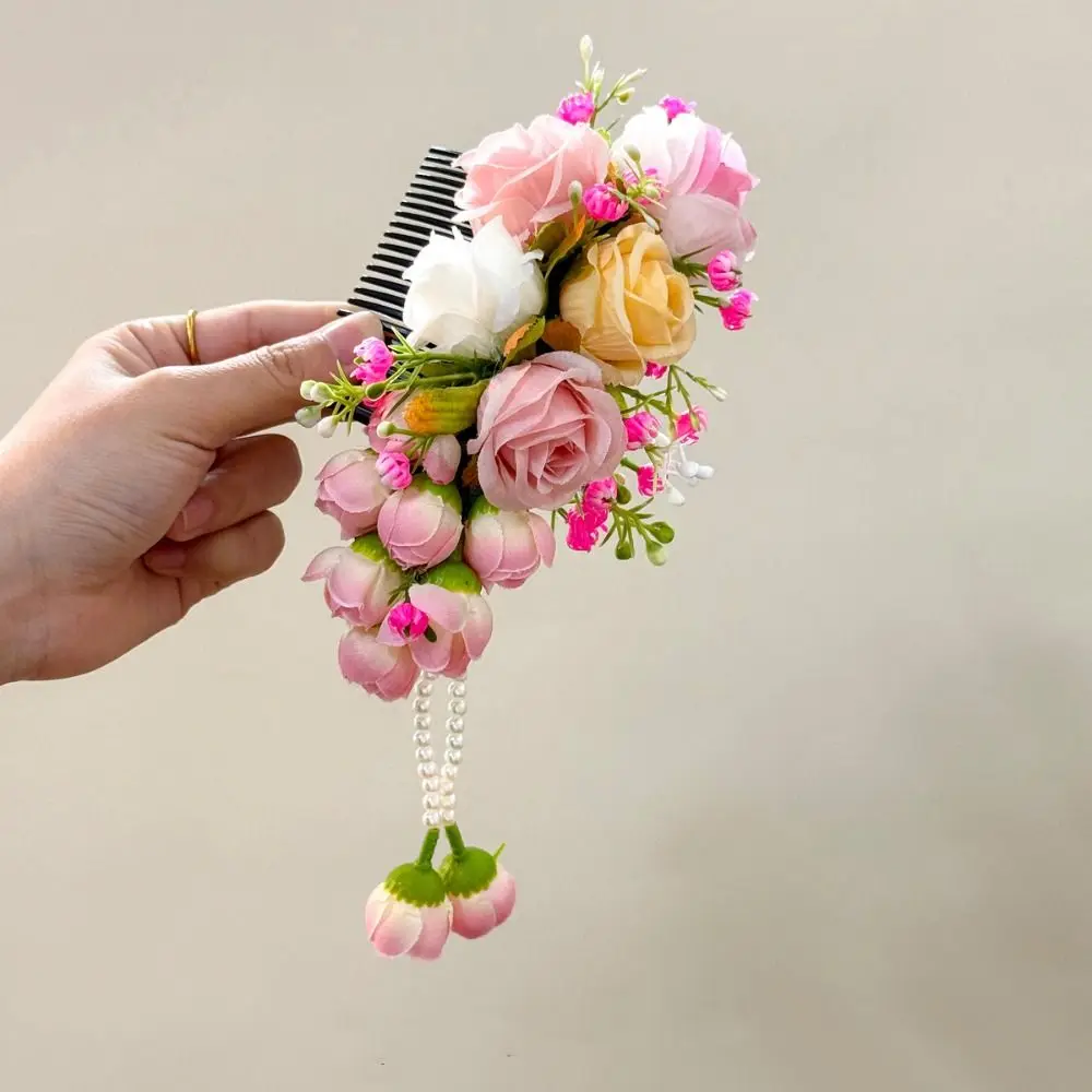 

Sweet Flower Hair Comb Pearl Tassel Thai Hair Accessories Hair Clip Fixed Combs Thailand Flower Hairpin Water Splashing Festival