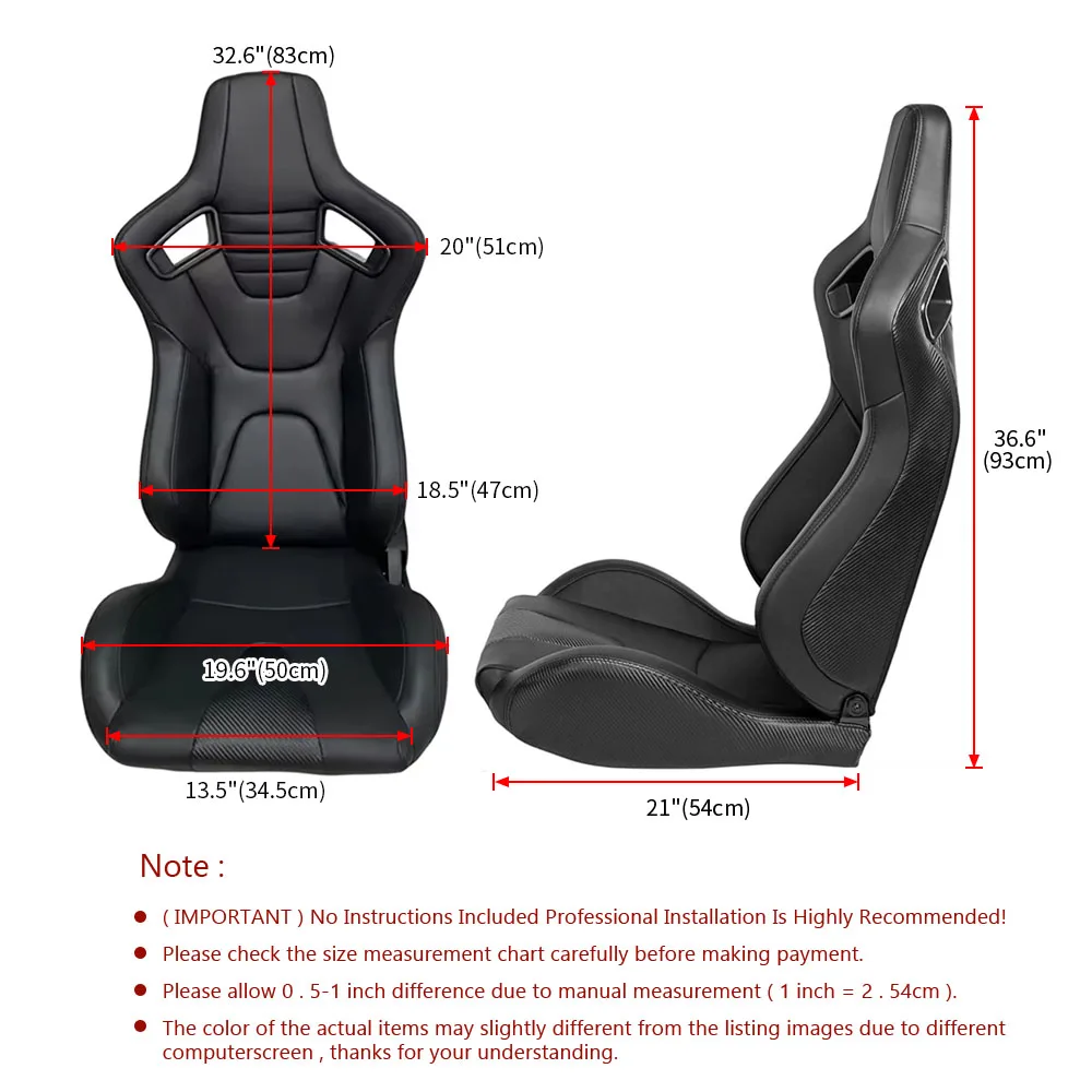 Black PVC Carbon Look With Double Slider And Single Adjustor For Automobile Car Use Sports Racing Seat