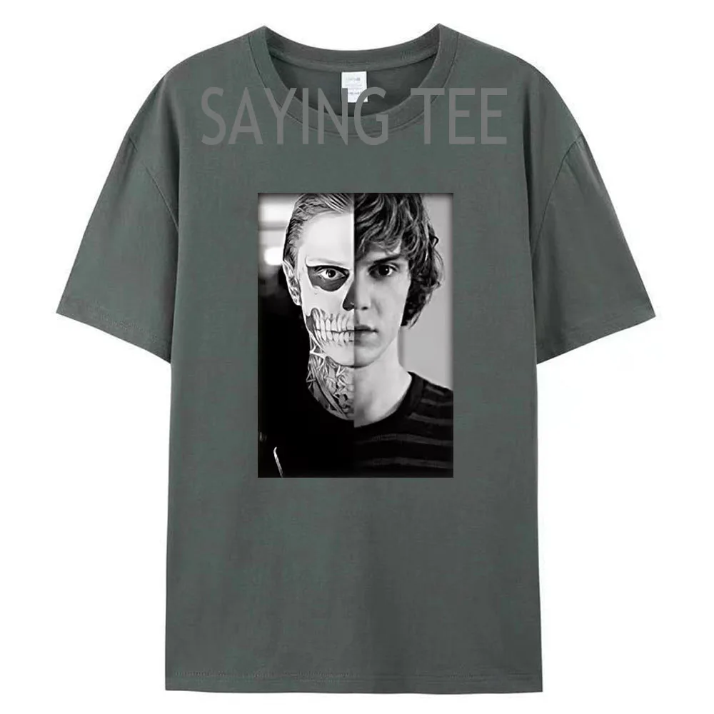 Pepper Evan Peters Skull Ahs Roanoke Poster Herren Damen T-Shirts Y2k Tate Langdon Skull Designer Lustiges Streetwear Grafik-T-Shirt – Detail 16