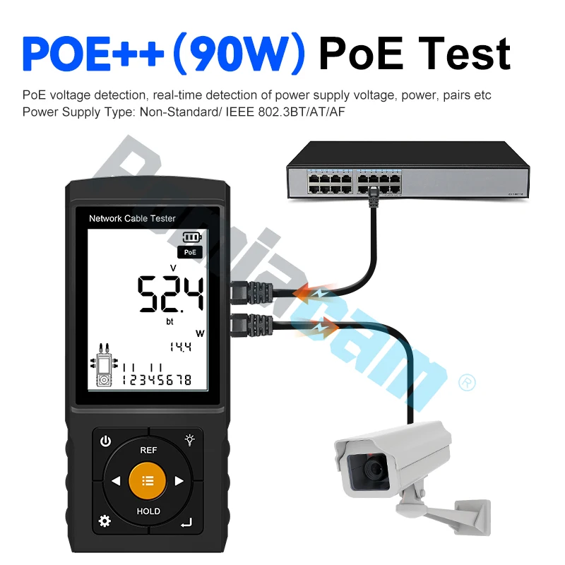 Tester per cavi di rete Schermo da 3 pollici PoE++ TDR Misuratore di lunghezza Tracciatore per cavi Strumento professionale LT-200 Soluzione di problemi di linea