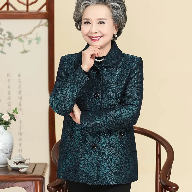 New Elderly Women Spring Autumn Coat Casual Long Sleeve Old-age Mother Tops Grandmother Cardigan Jacket L-5XL W1450