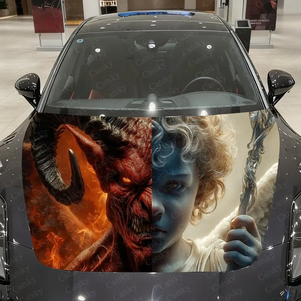 غلاف فينيل للسيارة من Purgatory & Holy Realm، ملصق غطاء السيارة المقاوم للماء PVC، ملصق ذاتي اللصق مقاوم للخدش لغطاء المحرك،