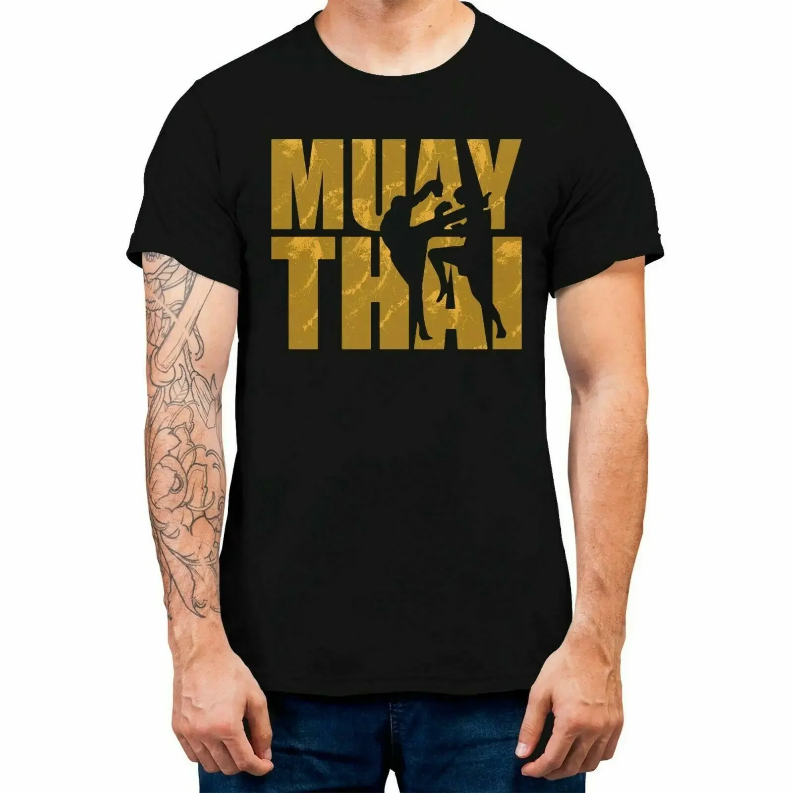Muah Thai MMA Kickboxing Fighting GYM Training T-Shirt 100% Cotton O-Neck Short Sleeve Summer Casual Mens T-shirt Streetwear