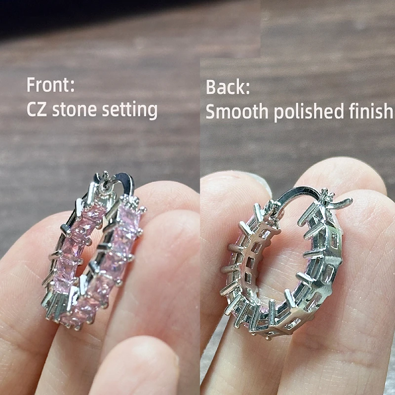 Huitan Prinzessin Quadratische Zirkonia Creolen Luxus Trendy Ohr Kreis Ohrringe für Frauen Mode Vielseitig Weiblichen Schmuck – Detail 4
