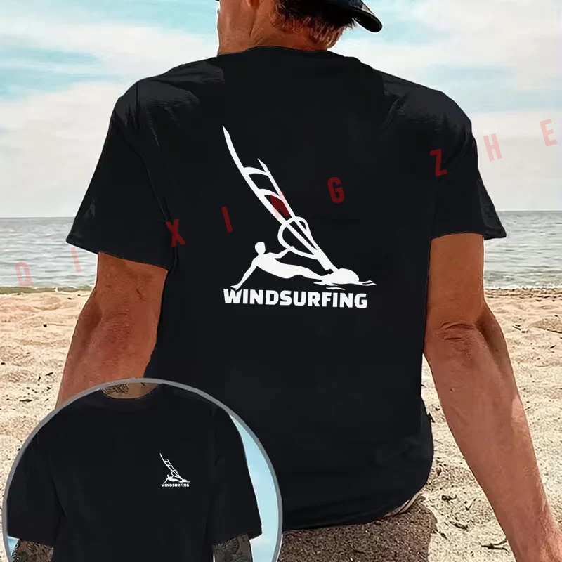 Windsurfing creative design motorcycle T-Shirt Cotton Double-Sided Print Men‘s Casual Short Sleeve Summer O-neck Tops