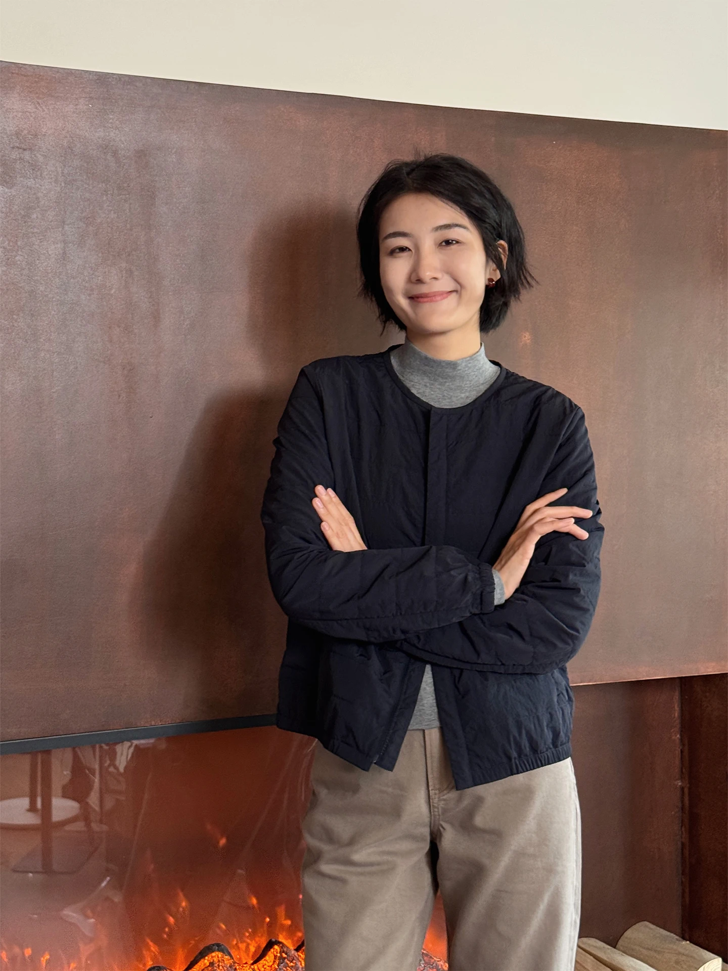 

Lightweight Cotton Jaet Loose Fit round Ne Women's Early Spring New Sle Blue Stitching Thiened Outerwear Coat