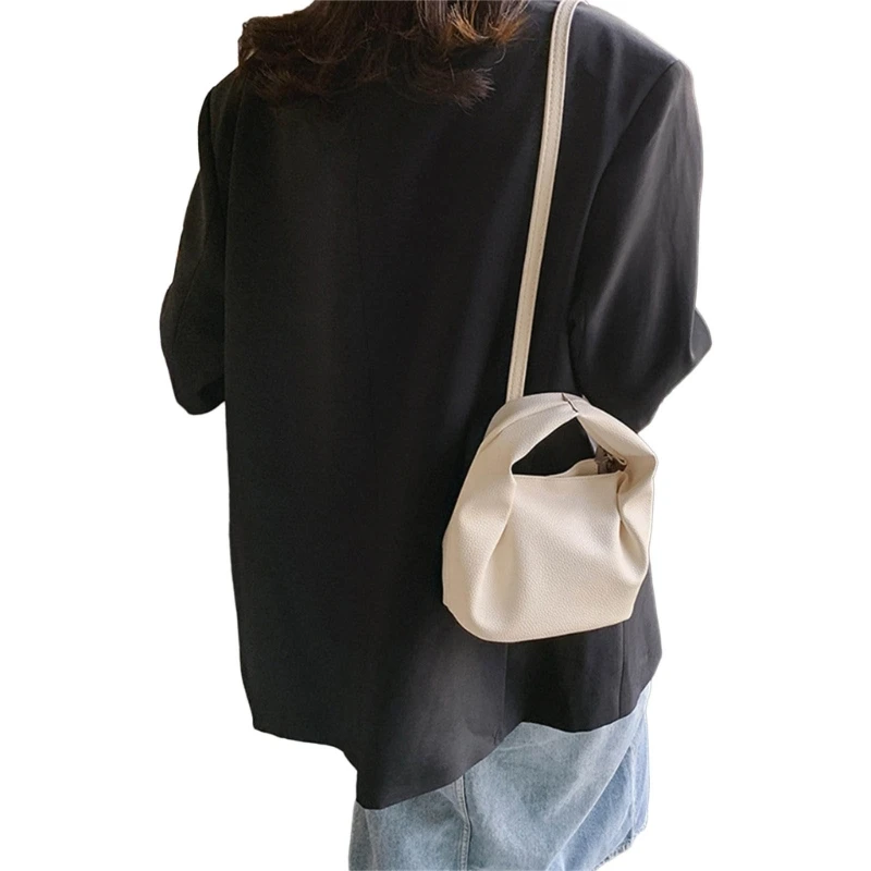 Bolso bandolera piel sintética para mujer, bolso hombro informal, bolso cruzado, bolso fruncido