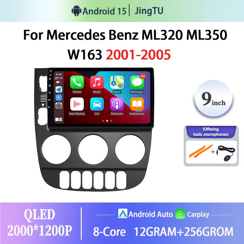 Android 15 Carplay Auto For Mercedes Benz ML320 ML350  W163 2001-2005  Car Radio Multimedia Player Stereo DSP