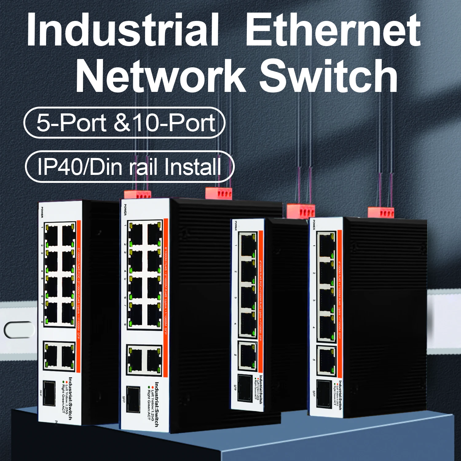 

Gigabit Industrial Ethernet Switch PoE/Non-PoE 1000Mbps Unmanaged Network Switches 5 Port 10 Ports IP40 -40 to 80°C DIN Rail