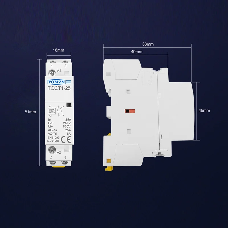 TOMZN TOCT1-25 2P 25A 220V/230V 50/60HZ Rail DIN Contacteur Modulaire Ac Domestique 25A 2NO Contacteur AC