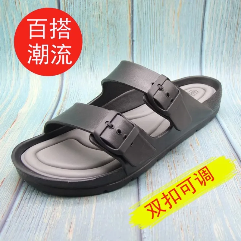Men's Comfortable Slippers 2023 Summer EVA Beach Casual Anti Slip Fashion Green Labe Double Strape Adjustable Massage Sandals