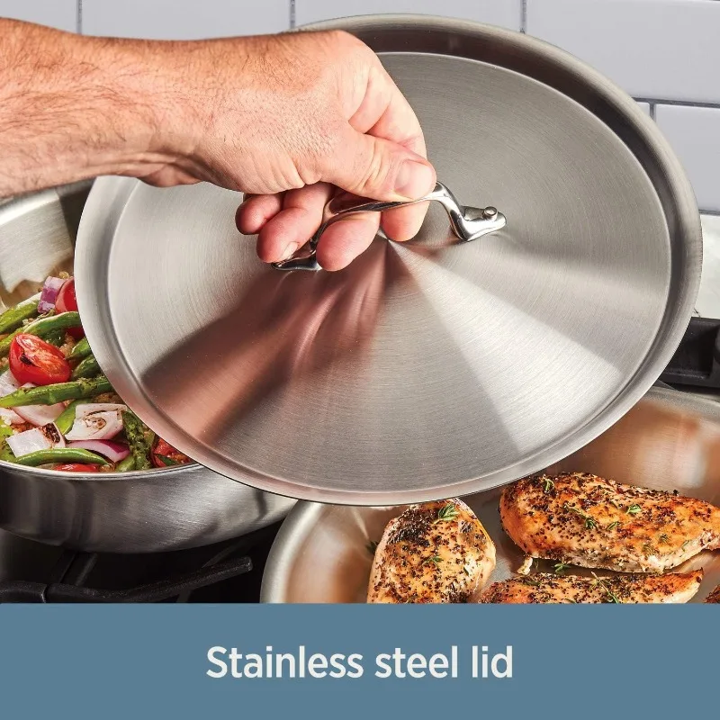 home.3 3-Ply Stainless Steel Stockpot with Lid 8 Quart, Induction, Oven Broiler Safe 600F, Silver