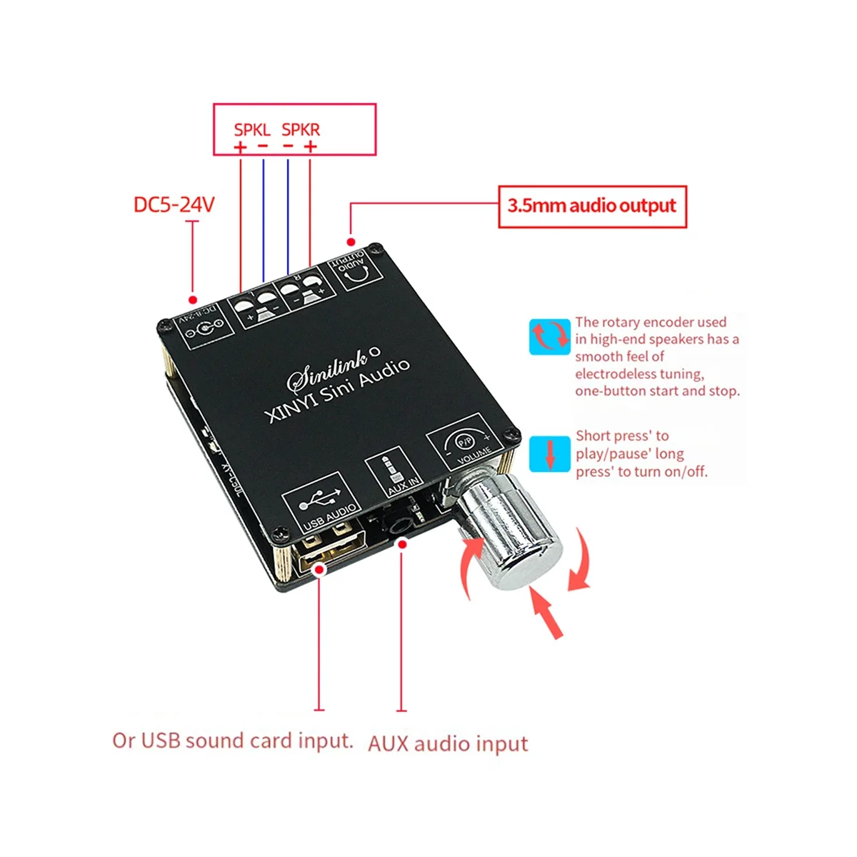 Аудио стерео Bluetooth плата цифрового усилителя мощности 50 Вт двухканальная 360-градусная Плавная Настройка кинотеатра