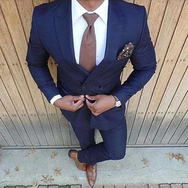 

Fashion Dark Blue Double Breasted Men Suit Smart Casual Slim Fit Blazers Business High Quality Custom 2 Pieces Set Jacket Pants