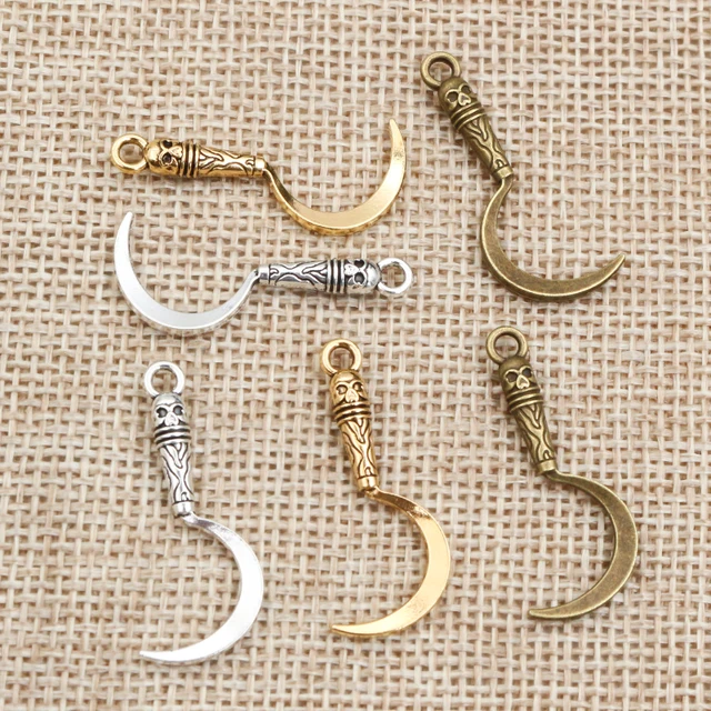 20 szt. 30x11mm zawieszki z sierpa śmierci z brązu antyczny złoty srebrny kolor DIY biżuteria akcesoria do naszyjnika bransoletka
