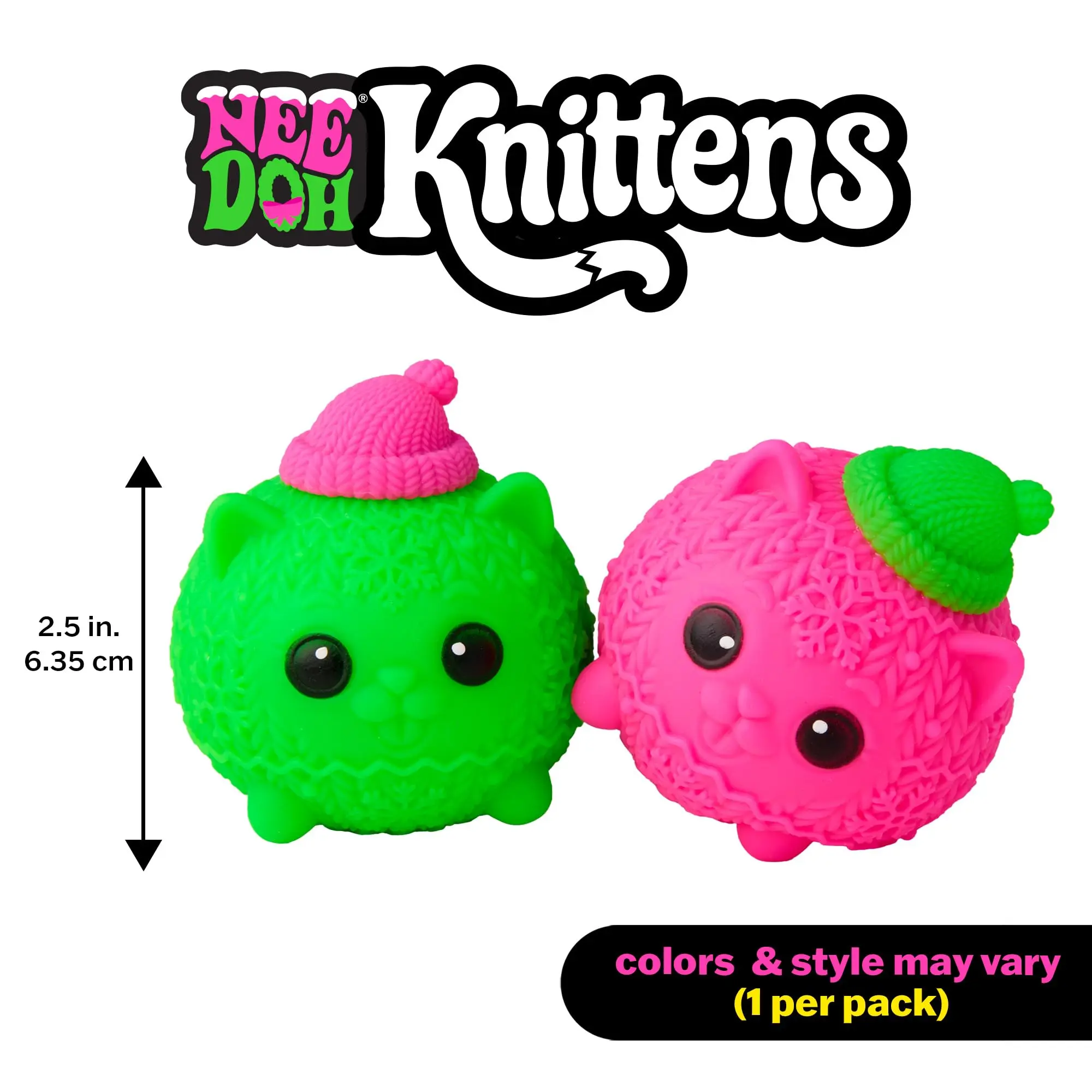 NeeDoh Knittens Sweater-Soft Squish Kitten Toy, Cute Knit Hat Cat Stress Crunchy Squishy Fidget Toy, Anxiety Relief Sensory Toy