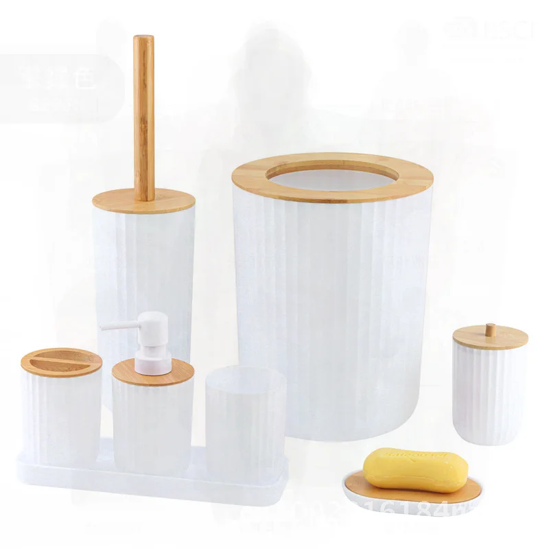 

8-Piece Bathroom Wash Set Wholesale - Plastic Toothbrush Cup Tray with Hand Sanitizer Black White Gray T 225 T 226