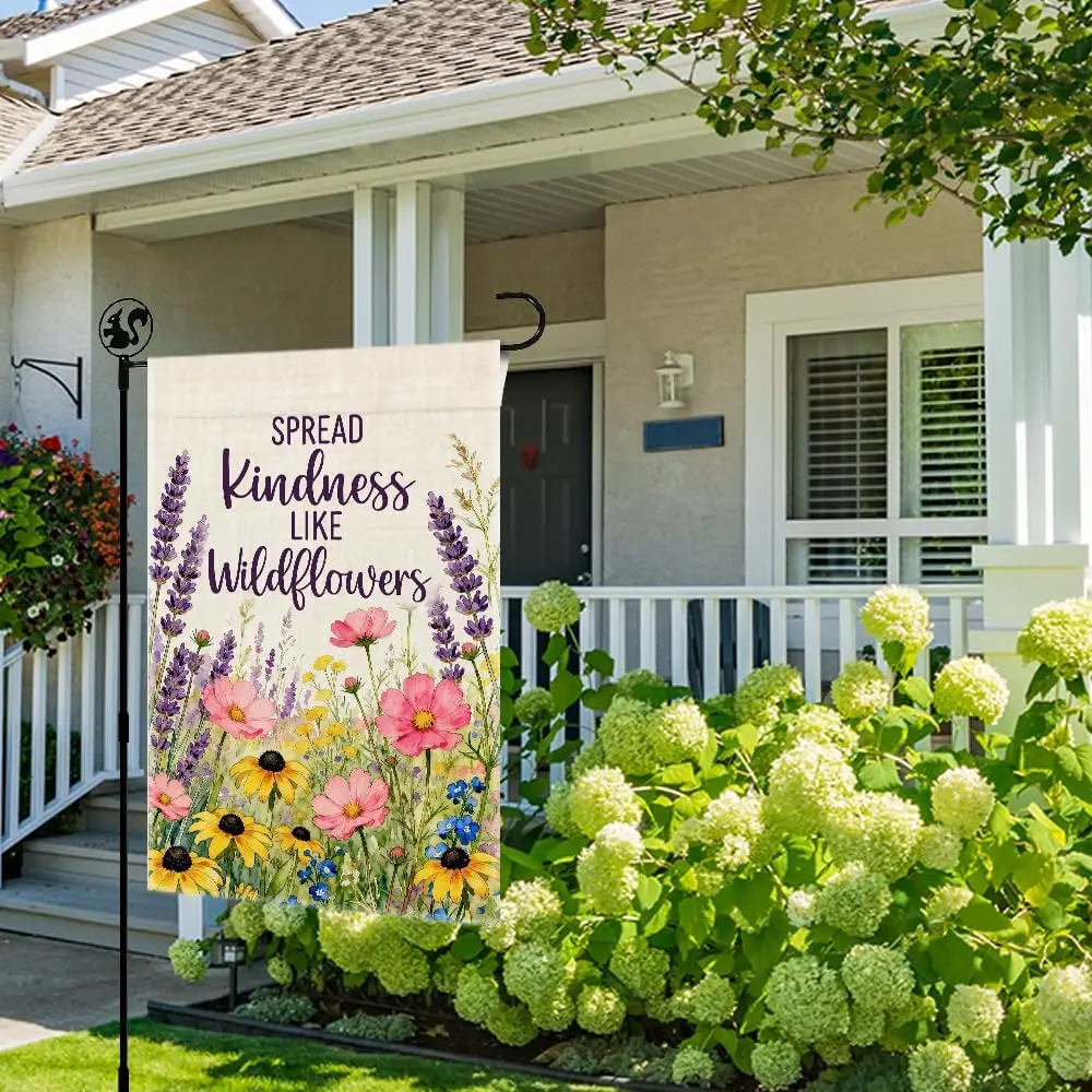 Spread Kindness Like Wildflowers Spring Welcome Garden Flag, Double Sided Farmhouse Outdoor Decoration Yard Flag Gifts, Funn EEZ