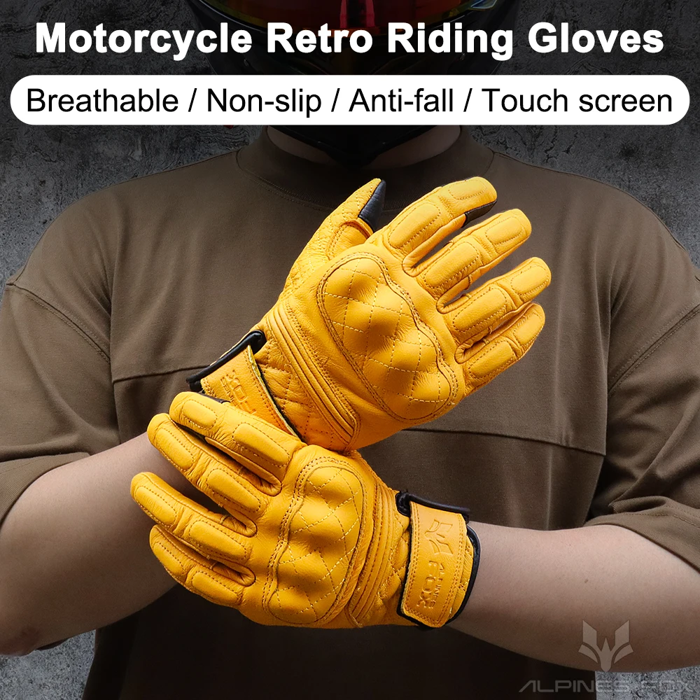 Vintage Motorcycle Gloves Leather Motobike Riding Glove Touch Screen Men Women Retro Motorcyclist Protected Goatskin Gloves