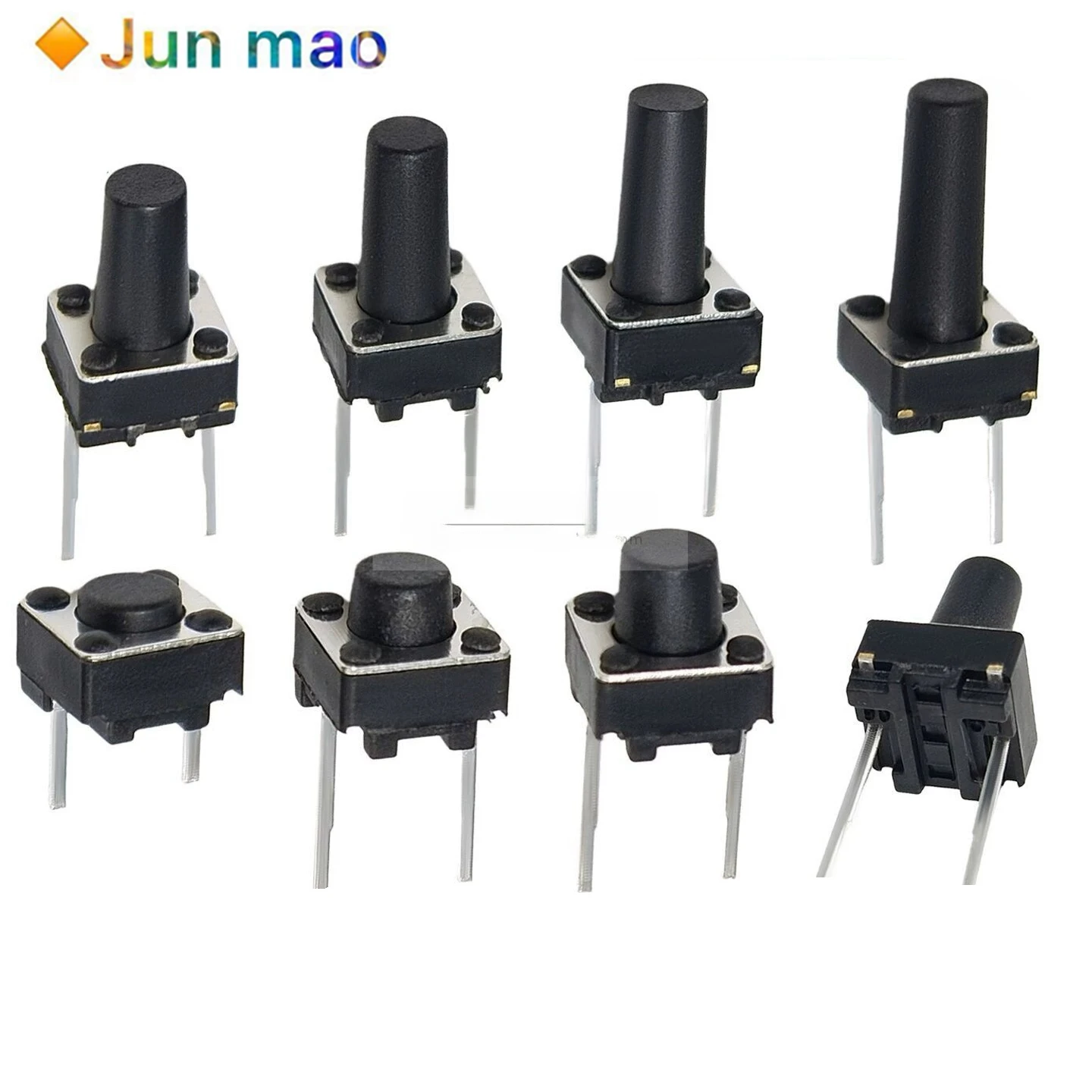 50pcs Center Two Pins 6*6*4.3/5/7/9MM Micro Reset Through-hole Push-button Switch 2P Middle Two Pins Button