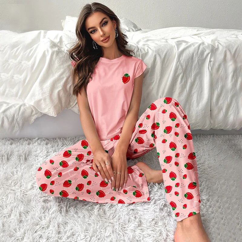 Women\'s Pajama Set Kapibala Cow Print Sleepwear Vest with Flying Sleeves and Trousers Cute Casual Pyjama Loungewear Autumn Mujer