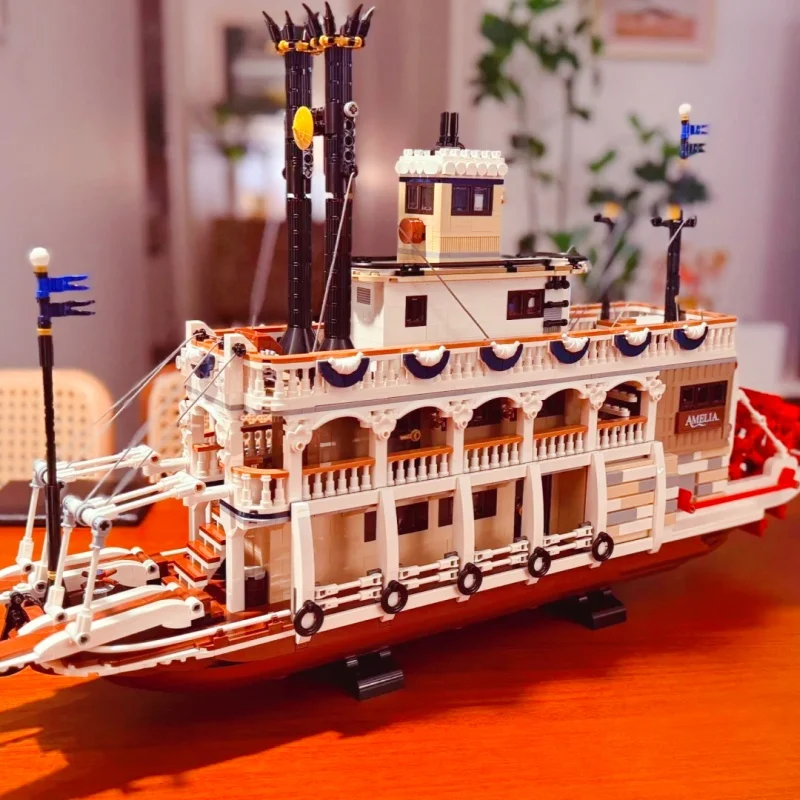 En stock 4090 pièces 21356 Blocs de construction créatifs Bateau à vapeur Modèle de transport fluvial Briques Décoration maison Jouets Cadeaux de festival et d'anniversaire