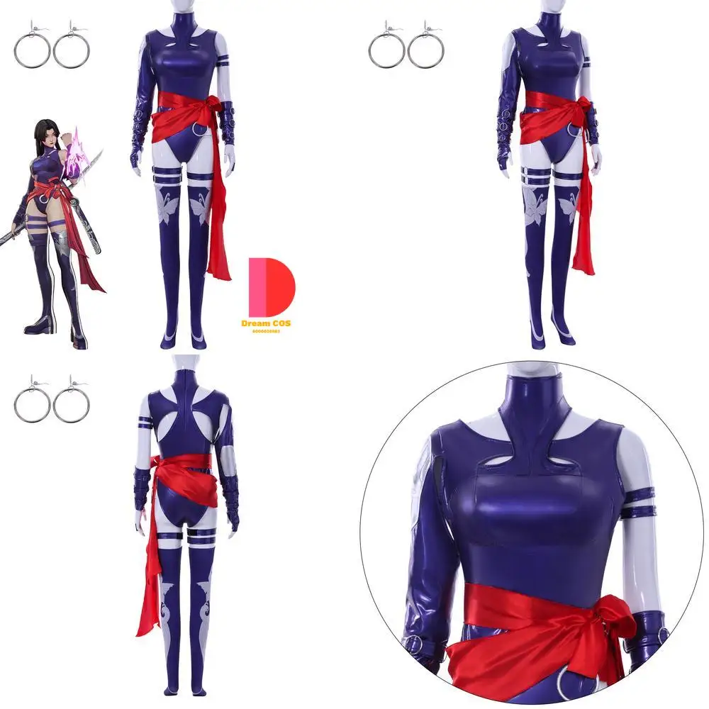 

Hot Game Character Cosplay Costume Anime Psylocke Sexy Purple Jumpsuit Set Popular Role Play Outfit Women Comic Con Halloween