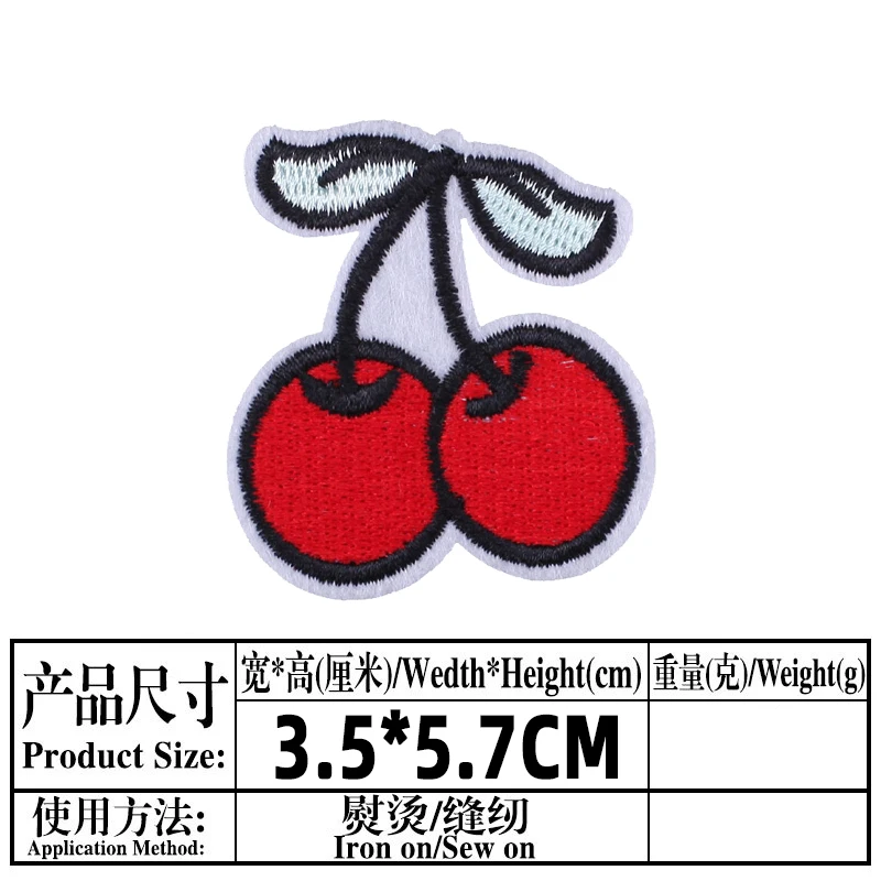 Cherry Food Sequins Embroidered Patches for Clothing Sewing Application Sew on Patch Diy Iron-on Applique Stripes on Clothes Set