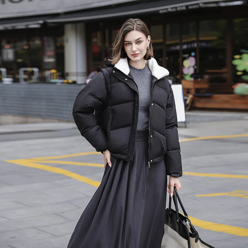 

Down and Cotton Jacket with Women's Sleeves Short Style Autumn and Winter High-End Feeling Thick Bread Jacket