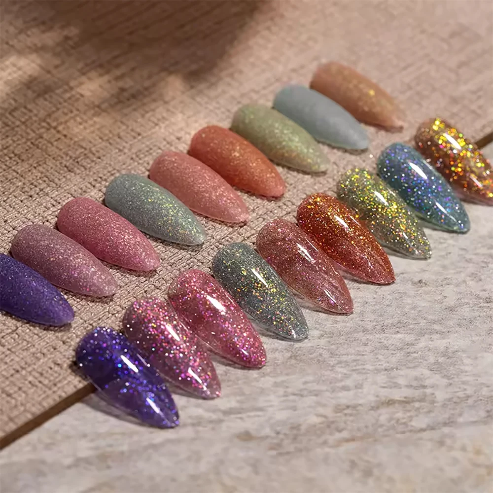 Vendeeni 9 Farben/Set Glitzer-Broken-Diamond-Gel-Nagellack, UV-LED-Gel-Lack mit reflektierendem Effekt und Display – Detail 6